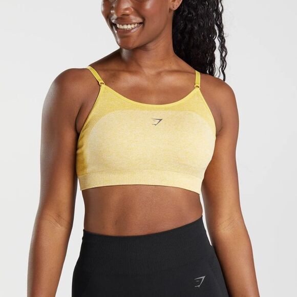 GYMSHARK FLEX STRAPPY SPORTS BRA Medallion Yellow/Wht Marl XS LIGHT SUPPORT NWT - Picture 1 of 9